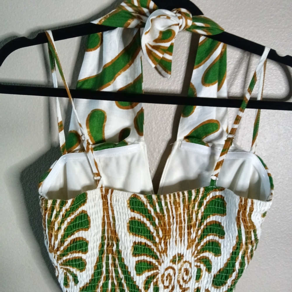 Aakaa Halter Maxi Dress Green & Brown Palm Print Spaghetti Straps Size S NWT - Picture 6 of 15